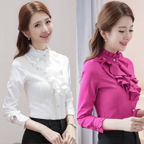 Women Blouse Spring Autumn Womens St Collar Long-Sleeved Shirt Ol Ruffle Blouse Blusas Ropa De Mujer