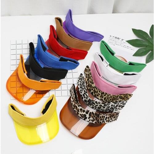 Women Summer UV Protection Sun Visor Plastic Hat Golf Sport Leopard Headband Cap