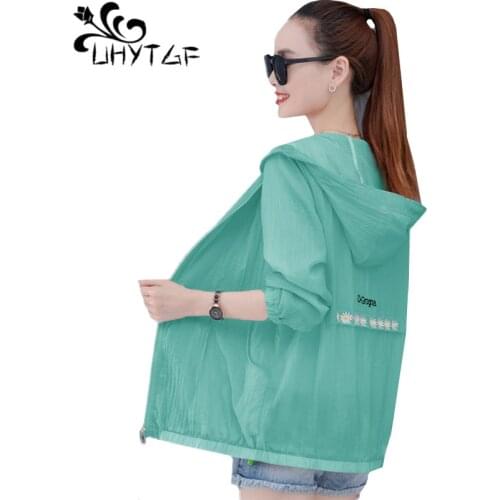 UHYTGF Loose 4XL plus size sunscreen clothing 2020 women fashion ice silk Comfortable summer jacket breathable short tops 1637