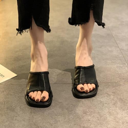 Apanzu 2021 New Fashion Square Toe Slipper Summer Leopard Sexy Style High Heels Open Toes Breathable Women Shoes Femal Sandals