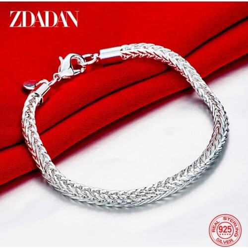 ZDADAN 925 Sterling Silver 4MM Snake Chain Bracelet For Women Fashion Wedding Jewelry Gift