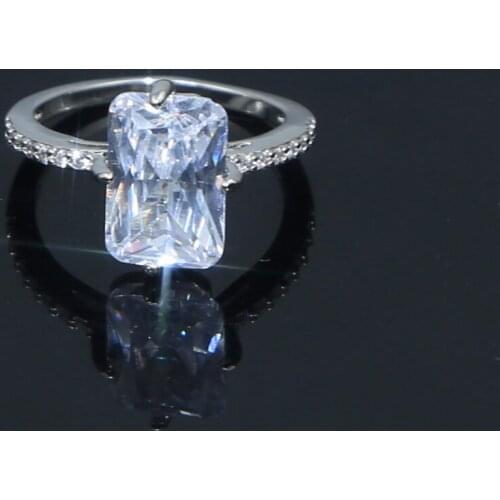 High Quality silver color with geometry square shape cz stone paved band finger rings for women lady wedding Engagement jewelry