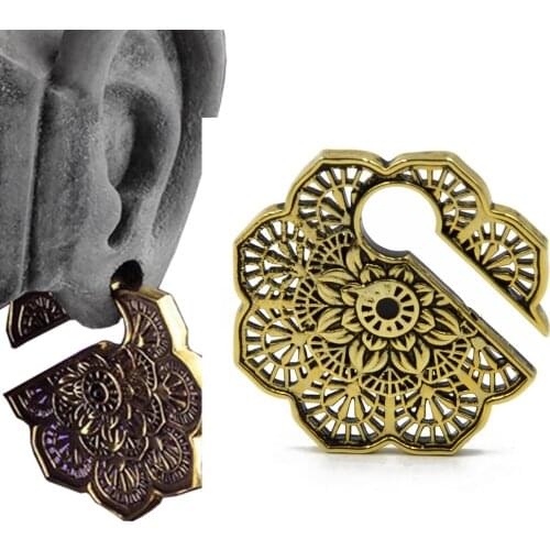 1 Piece Tribal Antique Gold Vintage Mandala Folower Ear Weight Plug Ear Stretcher Expander Gauge Earring Body Piercing Jewelry