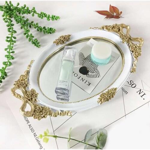 1PCS European Glass Mirror Carved Cupcake Tray Wedding Party Dessert Display Storage Plate Decorative Tray