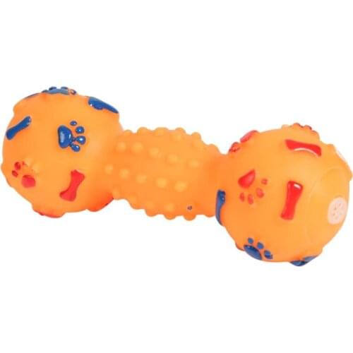 1pcs Colorful Dotted Dumbbell Shaped Squeeze Squeaky Faux Bone Pet Dog Toys Nipple Ball Interactive Game