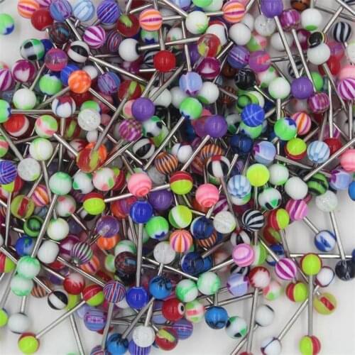 10/20/30/50/100 pcs Double Acrylic Ball Tounge Nipple Ear Rings Bars Barbell Plug Tunnel Body Piercing Jewelry NOV99