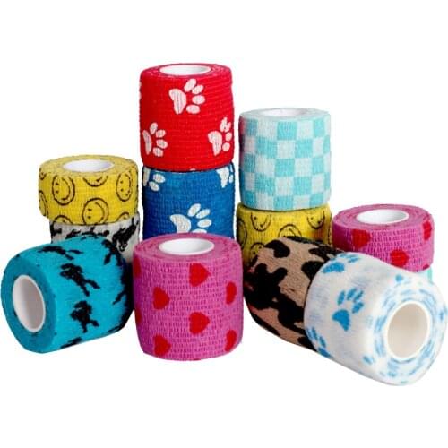 10 Rolls 5*450cm Self-adhesive Flex Elastic Pet Tattoo Handle Grip Bandage Tube Wrap Stick Medical Tape Accessories Random Color