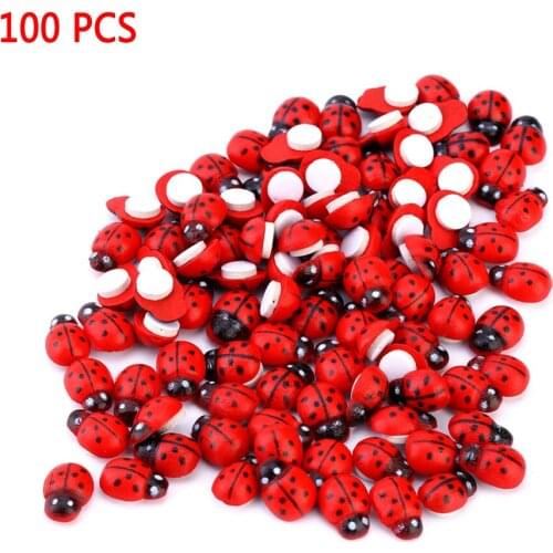 100pcs Wooden Ladybird Wall Sticker Ladybug Fridge Sticker Children Kids Painted Adhesive Back DIY Craft Home Party Decoration