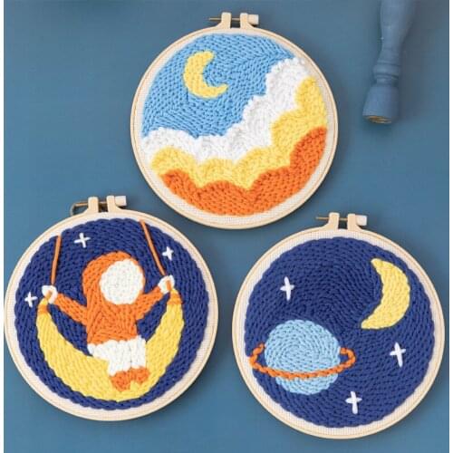 2021 DIY Wool Embroidery Knitted For Beginners Sky Moon Stars Cross Stiching Punch Needle Sewing Kits Best Friends Gift
