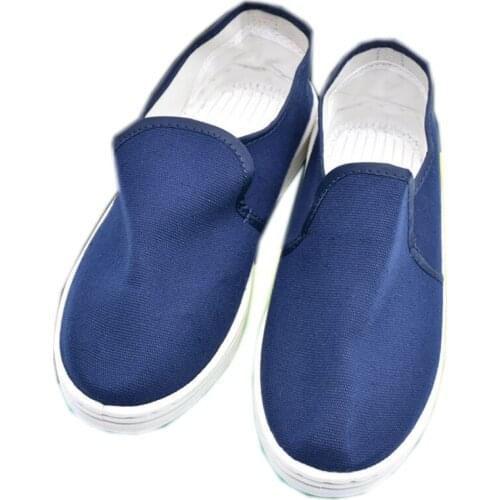 Anti-static working shoes blue white work PVC canvas clean shoes breathable Soft skin-friendly shoes with elastic band dust free
