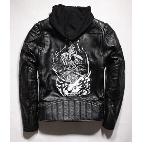Free shipping. Cool Brand man style skull Eur plus size Jackets mens genuine leather motorcycle biker jacket