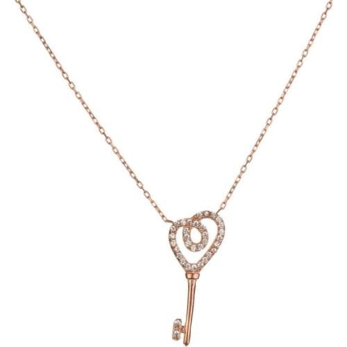Silver Key Model Women Pendants Zircon Gemstone Necklaces Women Dainty Necklaces 925K Silver Made in Turkey
