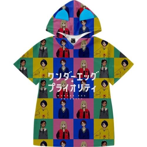 Hip Hop Kids hooded T-shirt Anime Funny Sweatshirt Wonder Egg Priority Hoodie Tshirt 3D high quality Summer Breathable Tee Shirt