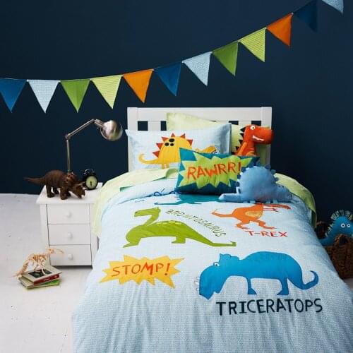 Free shipping dinosaur bedding set children cartoon dinosaur patchwork applique embroidery bedclothes without filler
