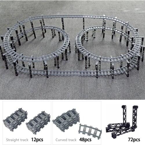 City Uphill Track ,Double-layer Train Track Sets, Straight Curved Railway, Creative Train Bridge Original Design Building Blocks