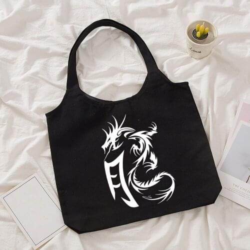 Harajuku Dragon Printing Tote Handbag Chinese Style Canvas Bag Shopper Large Capacity Gothic Women Classic Vintage Shoulder Bags