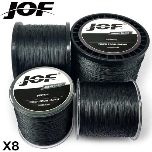 JOF PE Braided Fishing Line Black Multifilament Fishing Cord Strong 8 Strands 100M 300M 500M 1000M