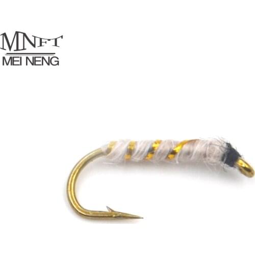 MNFT 10PCS Fishing Nymph Lure 14# White Zebra Pupa Wet Flies Lures Fly Fishing Baits
