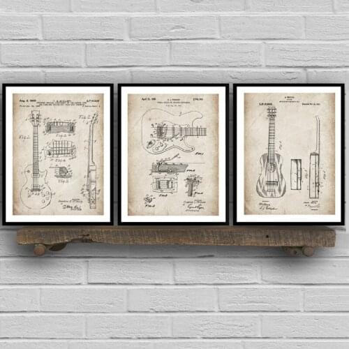 Modular Pictures Printed Guitar Patent Blueprints Vintage Canvas Painting Posters Nordic Wall Art Music Home Decoration Unframed