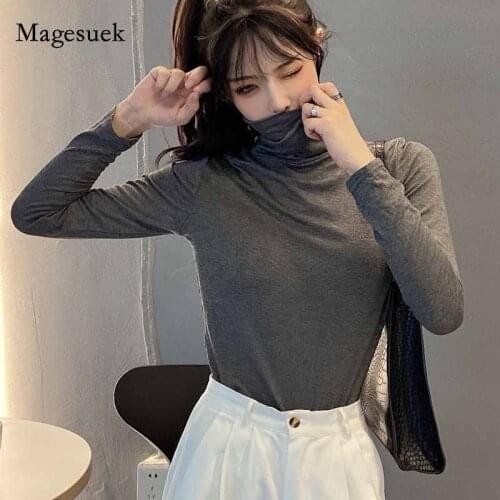 2020 New Fashion Long Sleeve T-shirt Women Autumn Slim Solid Color Tops Modal Turtleneck Bottoming Shirt Pullover Blusas 11104
