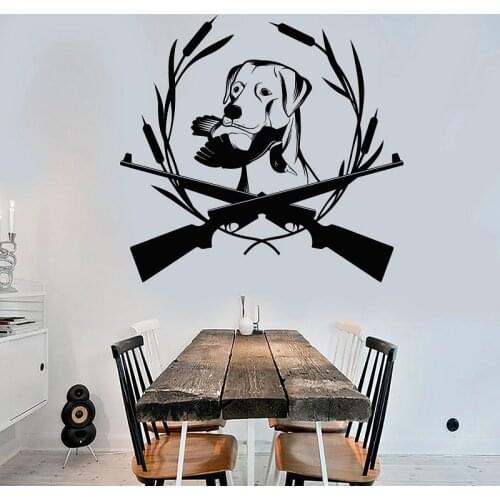 Hunting vinyl wall decals double gun Labrador retriever hunting club shop hunting enthusiast holiday house decorative decal SL09