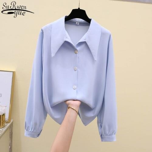 Autumn Singel Breasted Fashion Women Blouses Long Sleeve Womens Shirts Korean Style Loose Lapel Solid Color Blouse Women 11603