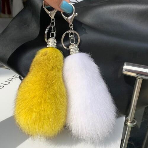 Plush Real Fox Fur Keychain For Women Bag Pendant Cute Little Tail Ornaments Car Key Ring Trinket Toy Fashion Accessories Gift