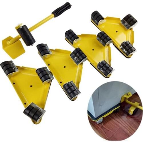 Home Portable Furniture Mover Heavy Object Lifter Triangle Iron Hand Tool Set 4 Wheeled Mover Roller&1 Wheel Bar