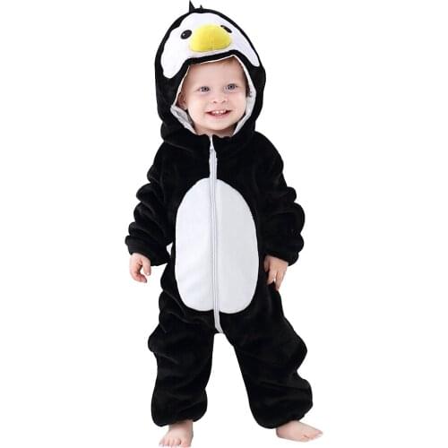 Purim Halloween Costumes Baby Boys Girls Cartoon Animal Penguin Costume Onesie Kigurumi Infant Toddler Romper Jumpsuit Flannel