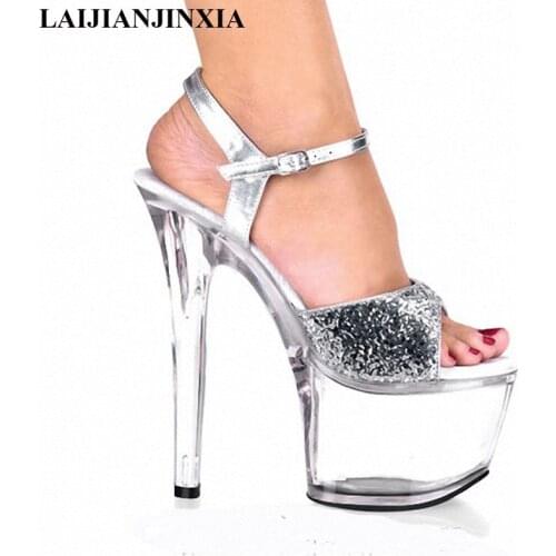 LAIJIANJINXIA 7 Inch High-Heeled Shoes Wedding Shoes Silver Glitter Crystal Shoes 17cm Ultra High Heels Bridesmaid Dance Shoes