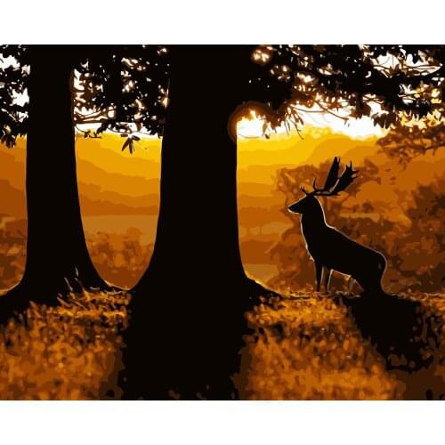 MaHuaf-j460 nature forest and rasvet deer DIY Painting Kit Paint By Numbers Kit DIY Oil Painting On Canvas Gifts Wall Art