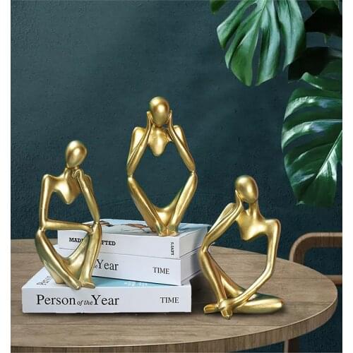 Golden Abstract Portrait Statue Ornaments Desk Decor Figure Statuette Crafts Resin Figurines Home Decoration Accessories Modern