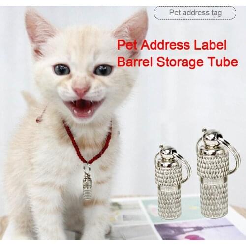 Pet Supply Silver Aluminum Alloy Pet Dog Cat ID Tags Collar Attached Address Label Empty Tube Silver Identification Card Pet