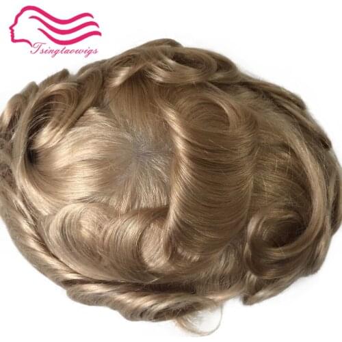 Tsingtaowigs , ultra thin skin men Toupee 0.02-0.04mm ,hair replacement , color 22R European remy hair mentoupee freeshipping