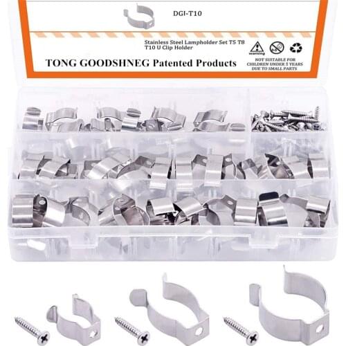 U Clip Holder Set with T5 T8 T10 Stainless Steel Lampholder Mounting Support Lamp Bracket for LED Light Fluorescent Tube Bulb
