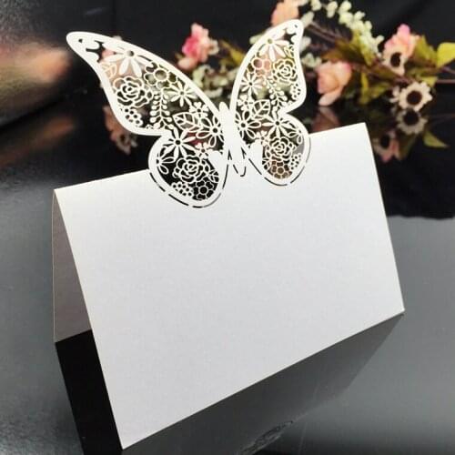 50pcs Laser Cut love butterfly flower Table Name Place Card Wedding birthday Party Decoration Favor