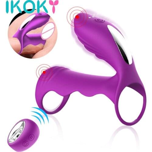 IKOKY Cock Rings Vibrator Lock ring Penis Ring Sex Toys for Men Male Vibrating Clitoris G spot Stimulator Delay Ejaculation