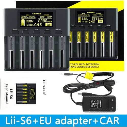 LiitoKala Lii-S6 Battery charger 18650 Charger 6-Slot Auto-Polarity Detect For 18650 26650 21700 32650 AA AAA batteries