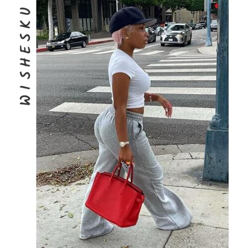Women High Waist Elastic Loose Casual Sweatpants Joggers Wide Leg Pants 2021 Autumn Korean Harajuku E-Girl Y2k Clothes