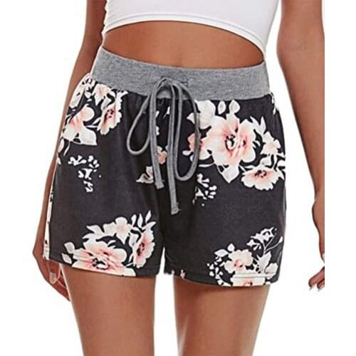 Womens Shorts 2021 Flower Print Elastic Waist High Waist Pockets Drawstring Women Sweat Shorts Streetwear for Daily Life