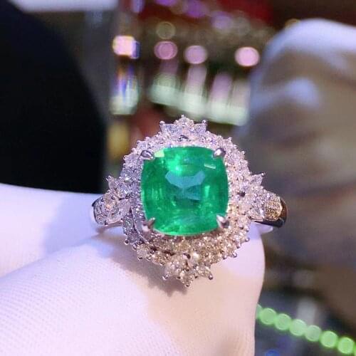 H621 Emerald Ring 2.14ct Pure 18 K Gold Vivid Natural Green Emerald Gemstone Diamond Female Rings for women Fine Ring