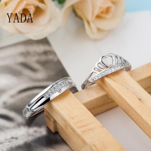 YADA Silver color Princess Crown Rings for women Hollow Zircon Ring Female Jewelry Crown Shape Engagement Wedding Ring RG200023