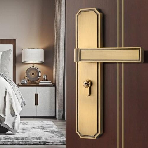 1set Doorknob Home Bedroom Indoor Bathroom Wooden Furniture Kitchen Zinc Alloy Door Locks Gold Retro Handle Hardware Accessories