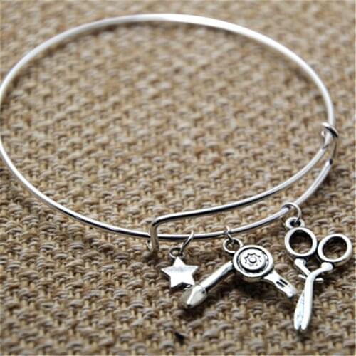 12pcs hairstylist beauty school bracelet silver tone bangles