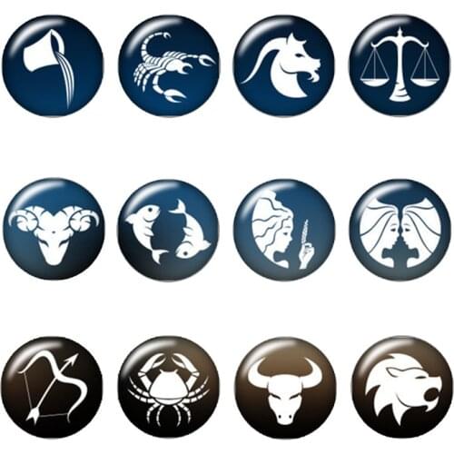 12 constellations&symbols 12pcs mixed 12mm/16mm/18mm/25mm Round photo glass cabochon demo flat back Making findings