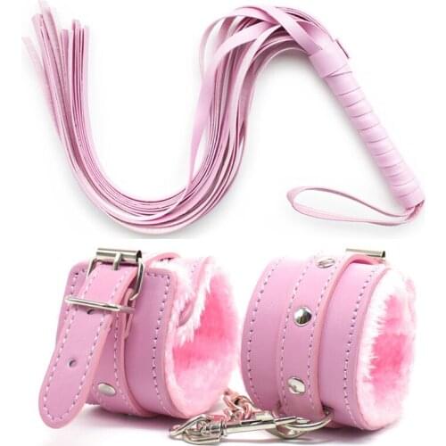 2Pcs/Set Adult Games Leather Whip Sex Flogger Leather Handcuffs Bdsm Bondage Erotic Slave Sex Toys For Couples XN0072+XN0113