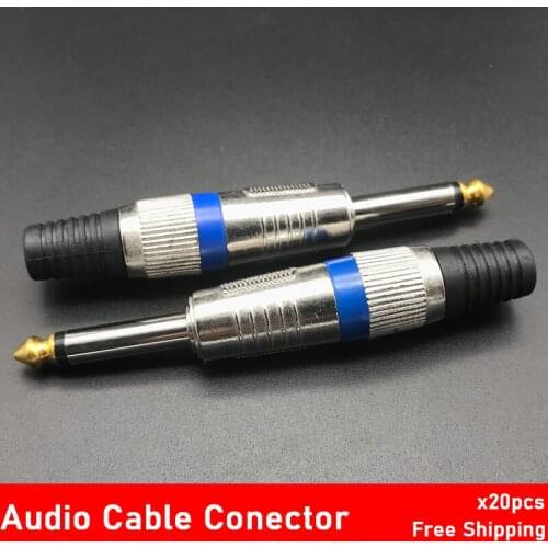 20pcs 6.35mm Guitar Audio Cable Connector Mono Jack 6.5 Amplifier Microphone Plug 6.5mm Mono Sophomore Core Audio Mixer Plug