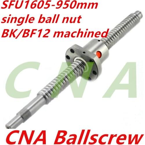 Free shipping SFU1605 950mm rolled ball screw C7 grade with 1605 flange single ball nut for BK/BF12 end machined CNC parts