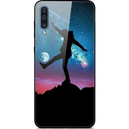 For Samsung Galaxy A50 Phone Case Tempered Glass Case Back Cover With Black Silicone Bumper Series 3