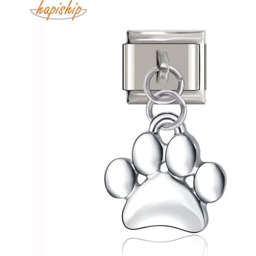 Hapiship 9mm Width Original Daisy Bears Paw Italian Charm Fit 9mm Bracelet Stainless Steel Jewelry Making DJ87-C